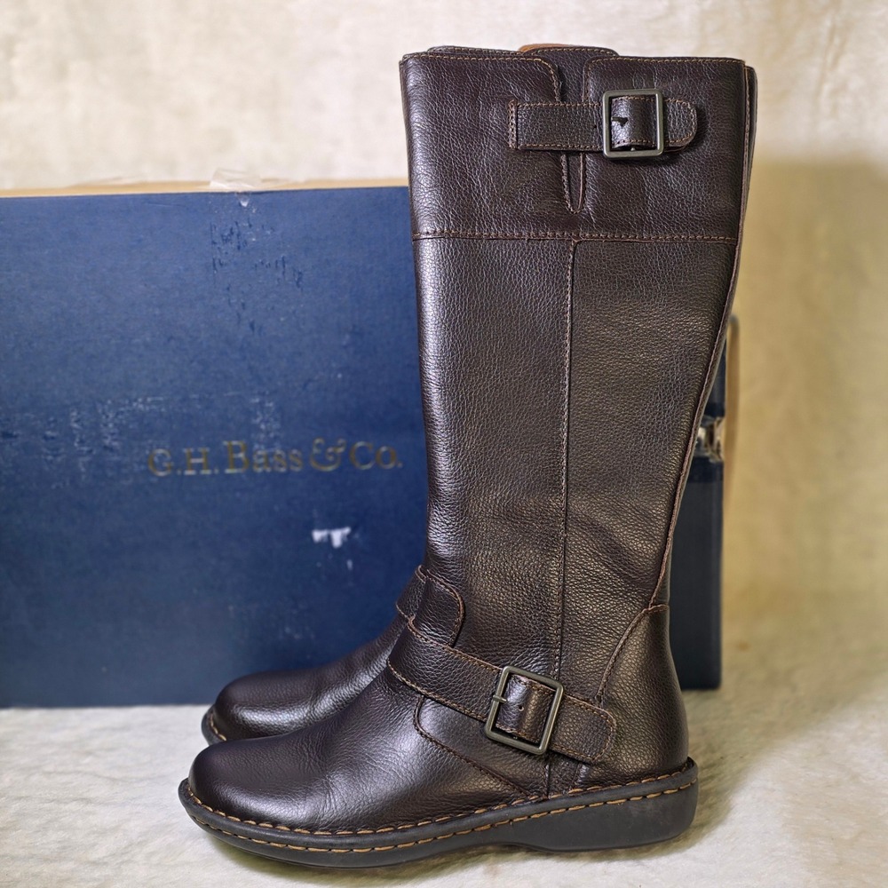 G.H. Bass Delancy Tall Riding Boots Dark Brown Leather Womens 6M Excellent